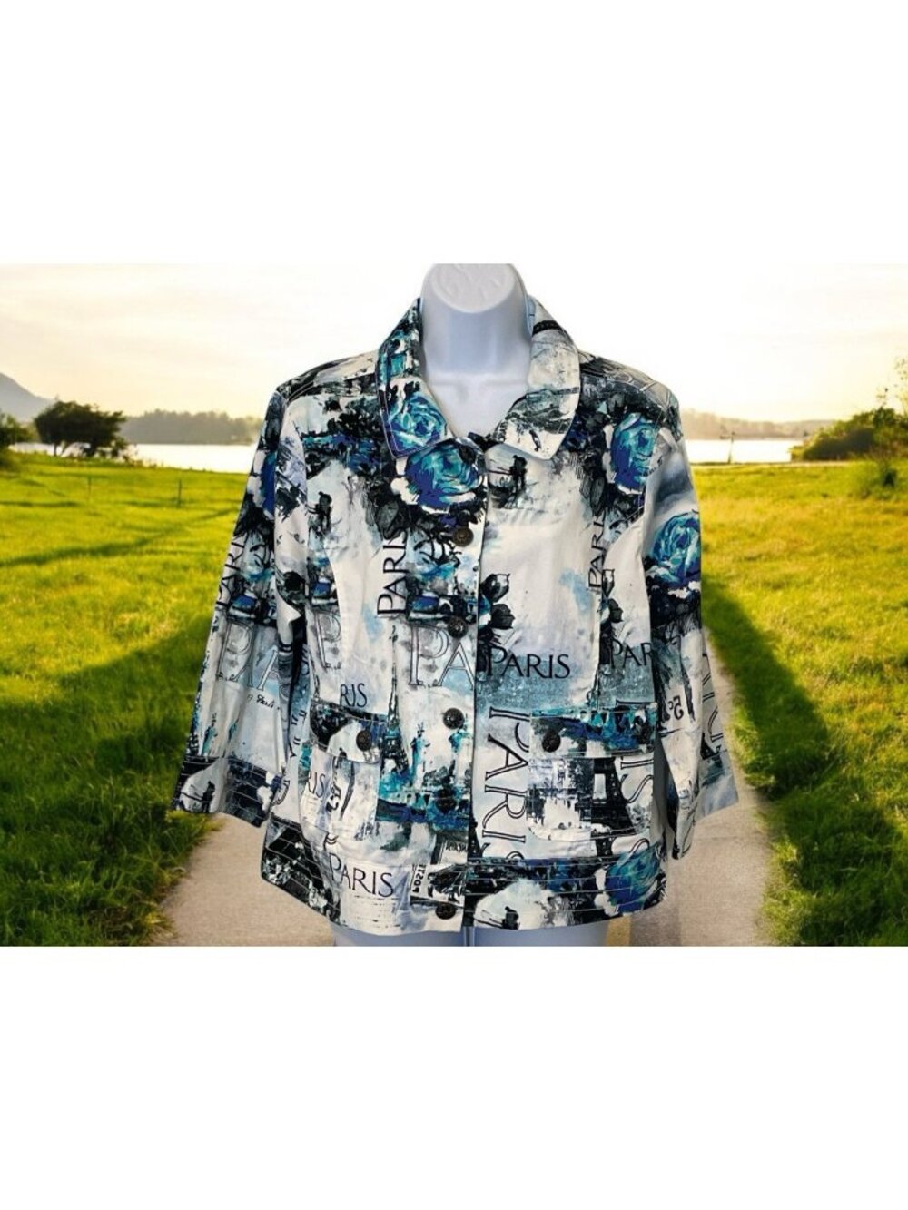 Sportelle Paris Womens Button Front Jacket Size L Multicolor Pockets Long Sleeve